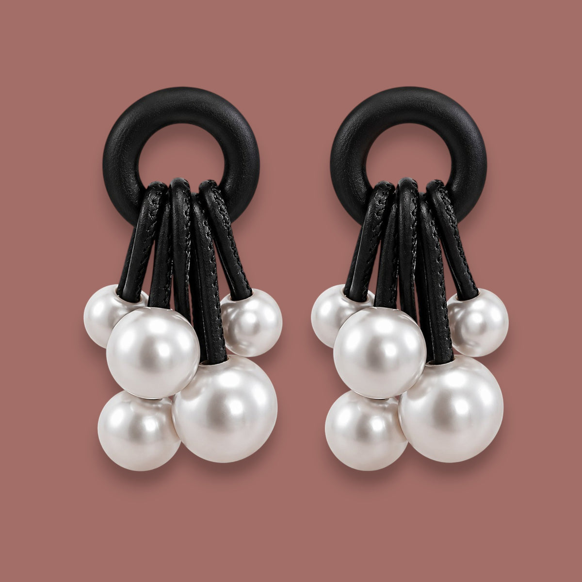 Merx - Matte Black & Pearl Cluster Drop Earrings
