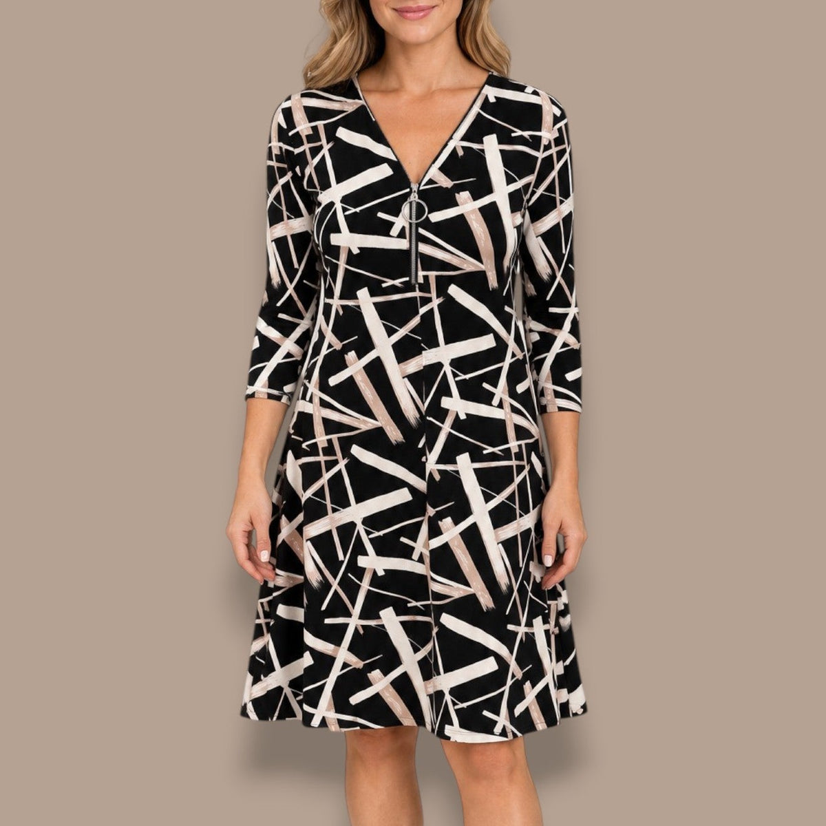 Bali - Abstract Brushstroke Zip-Neck Dress