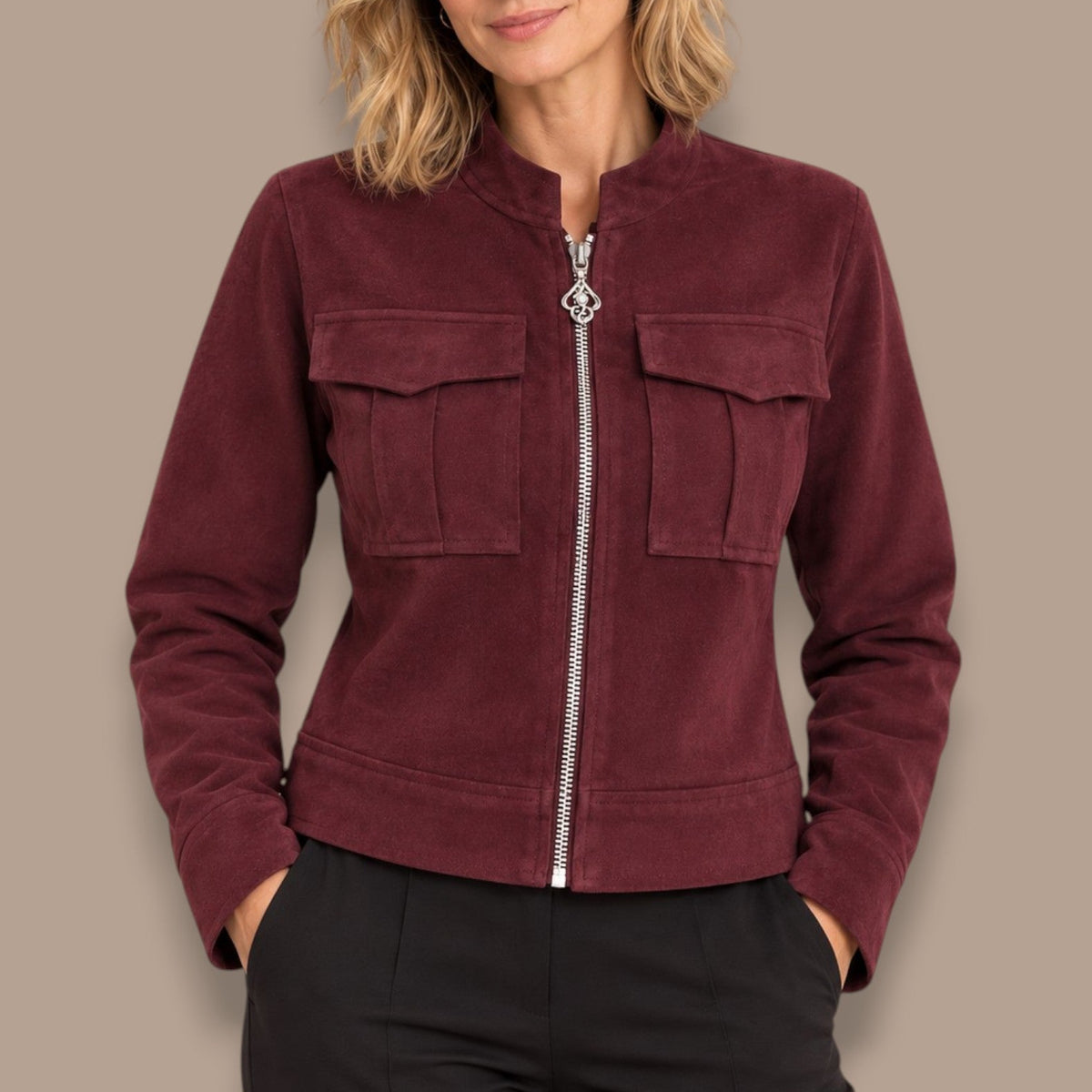Tango Mango - Faux Suede Zip-Up Jacket
