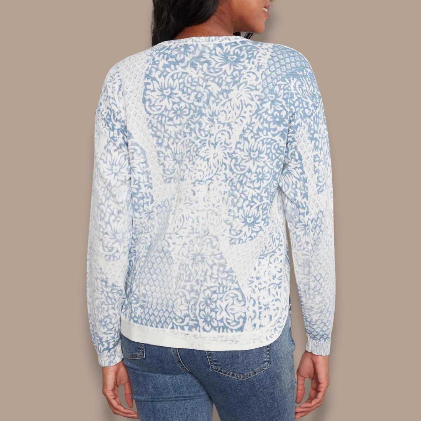 Charlie B - Printed Crew Neck Sweater With Curved Hem
