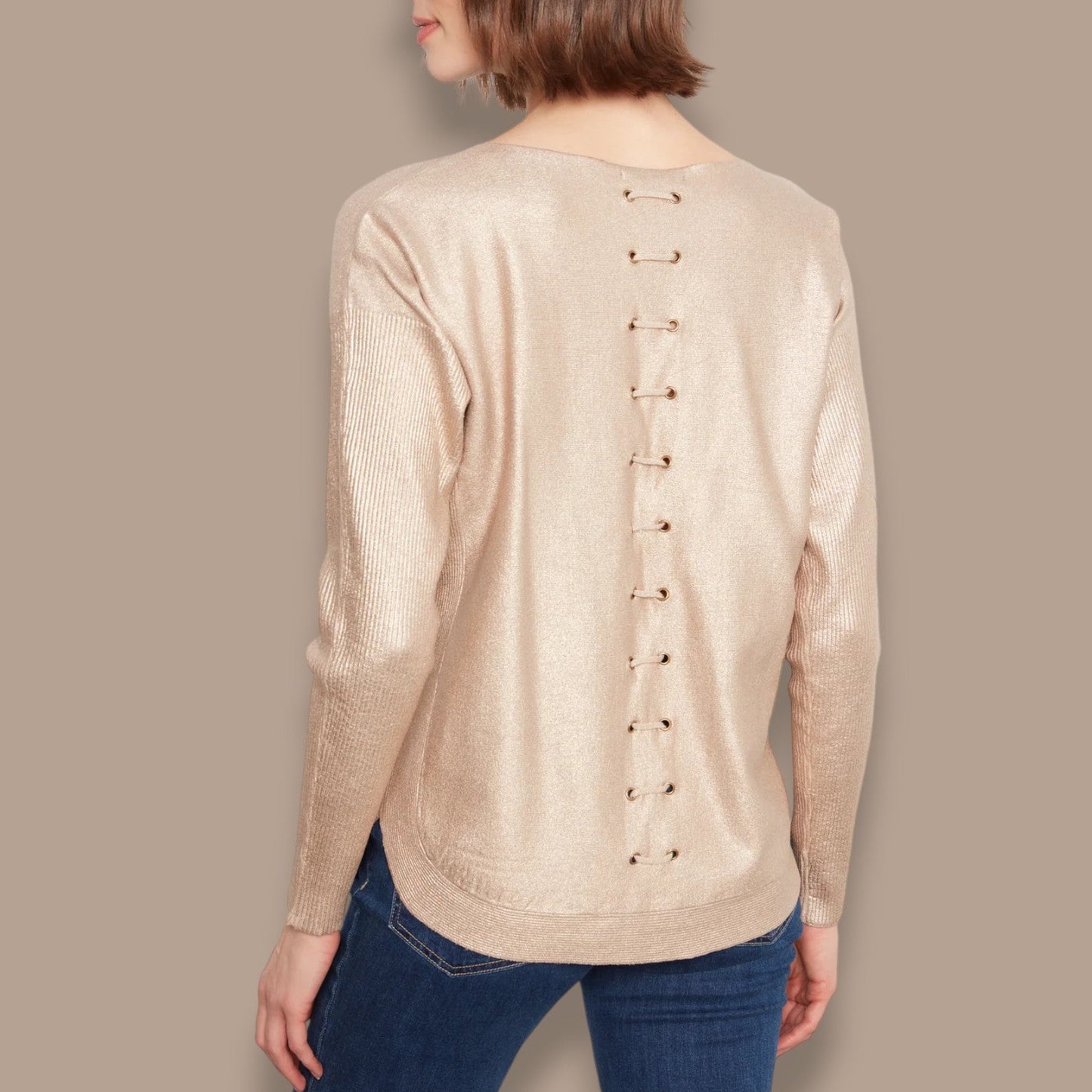Charlie B - Foiled Boat Neck Sweater with Back Detail
