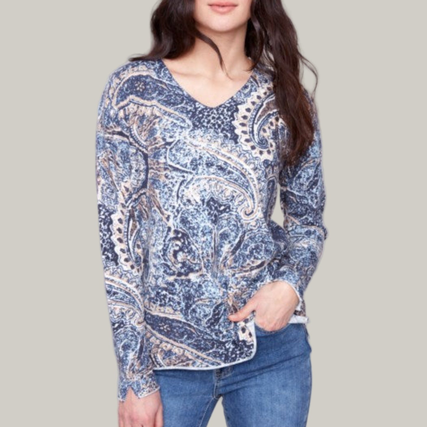 Charlie B - Printed V-Neck Sweater