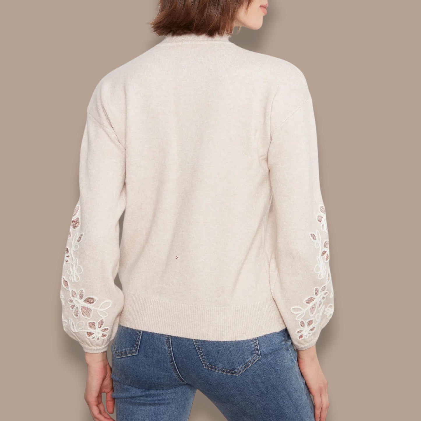 Charlie B - Mock Neck Sweater With Floral Embroidery