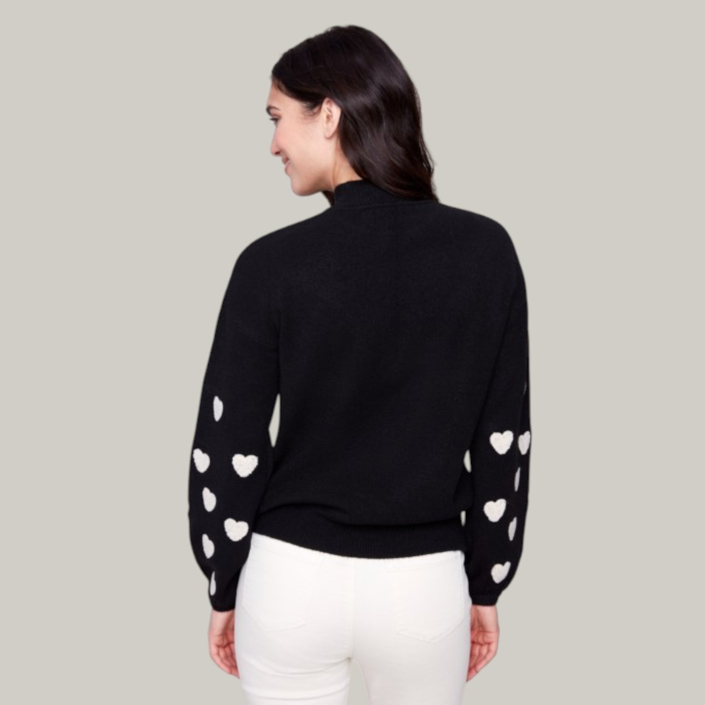 Charlie B - Mock Neck Sweater With Embroidered Hearts