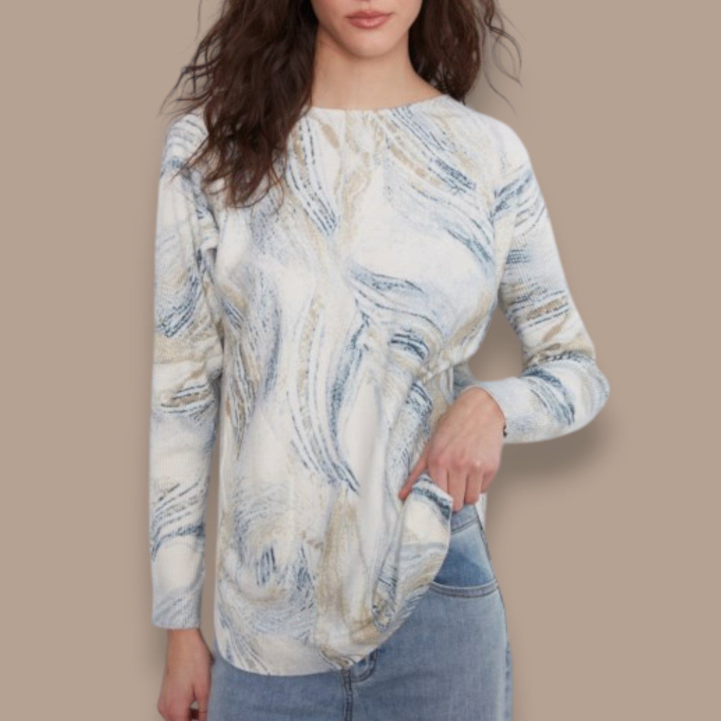 Charlie B - Abstract Print Lightweight Knit Sweater