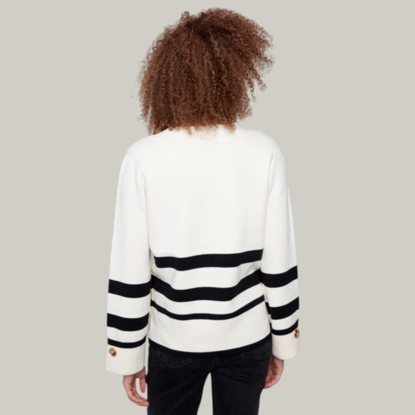 Charlie B - Stripe Wide Cuff V-Neck Sweater