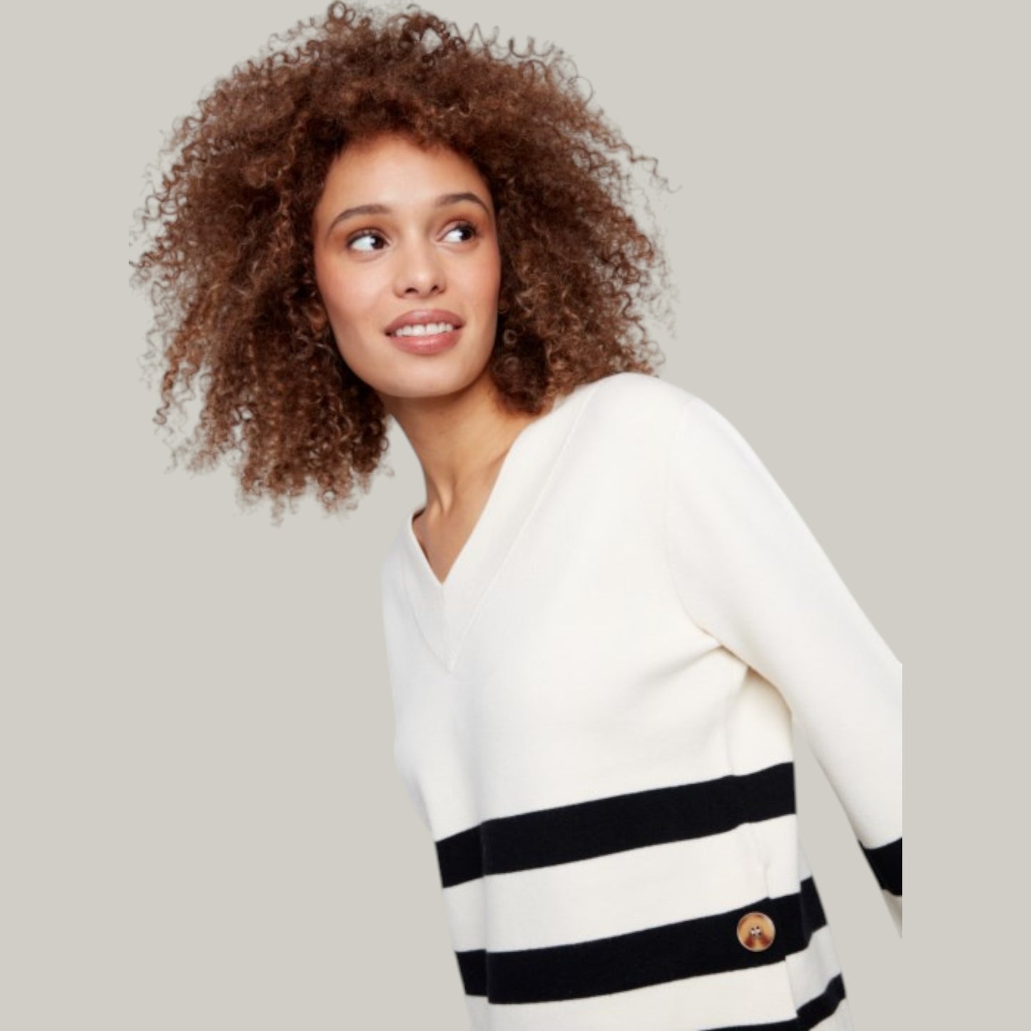 Charlie B - Stripe Wide Cuff V-Neck Sweater