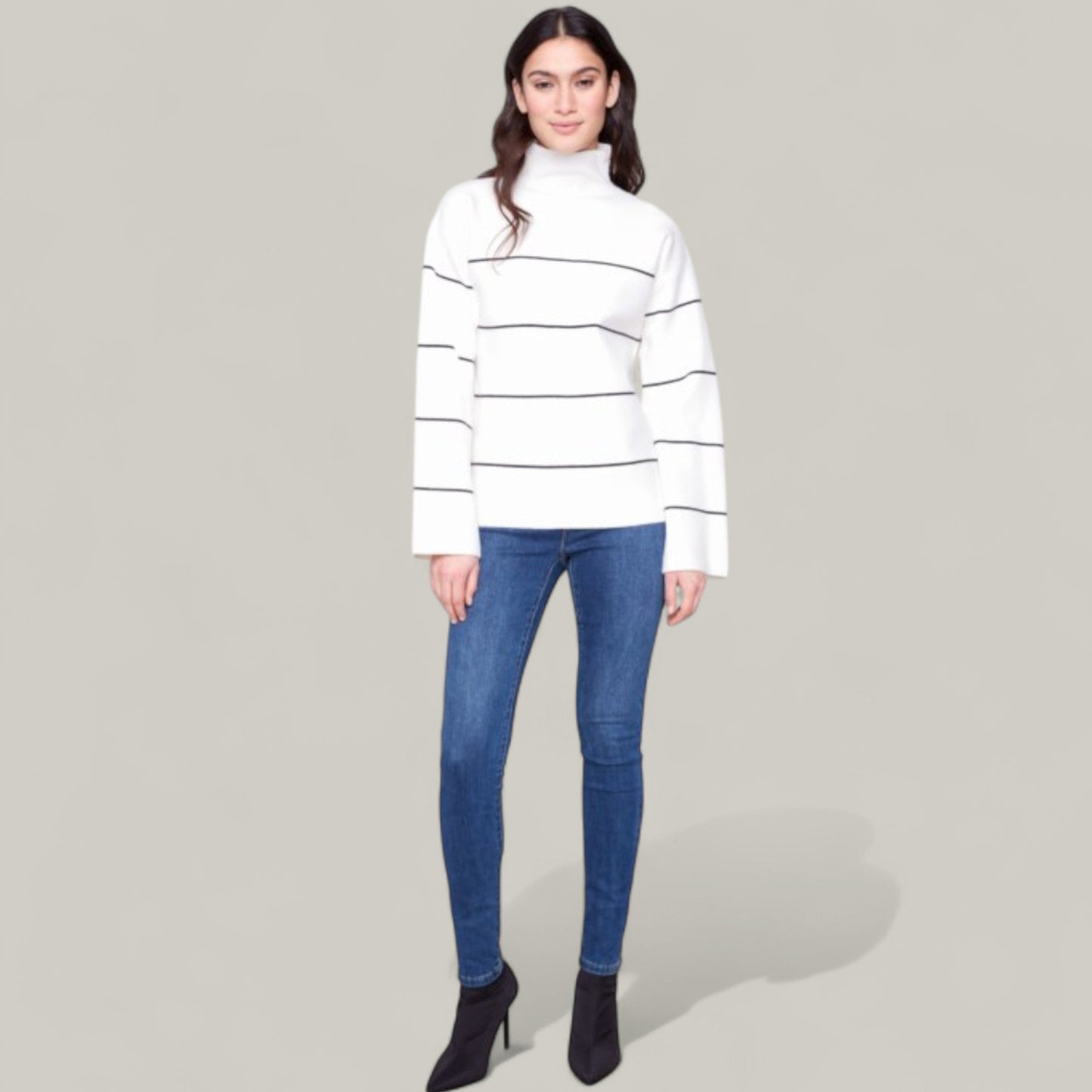 Charlie B - Yarn Dye Funnel Neck Striped Sweater