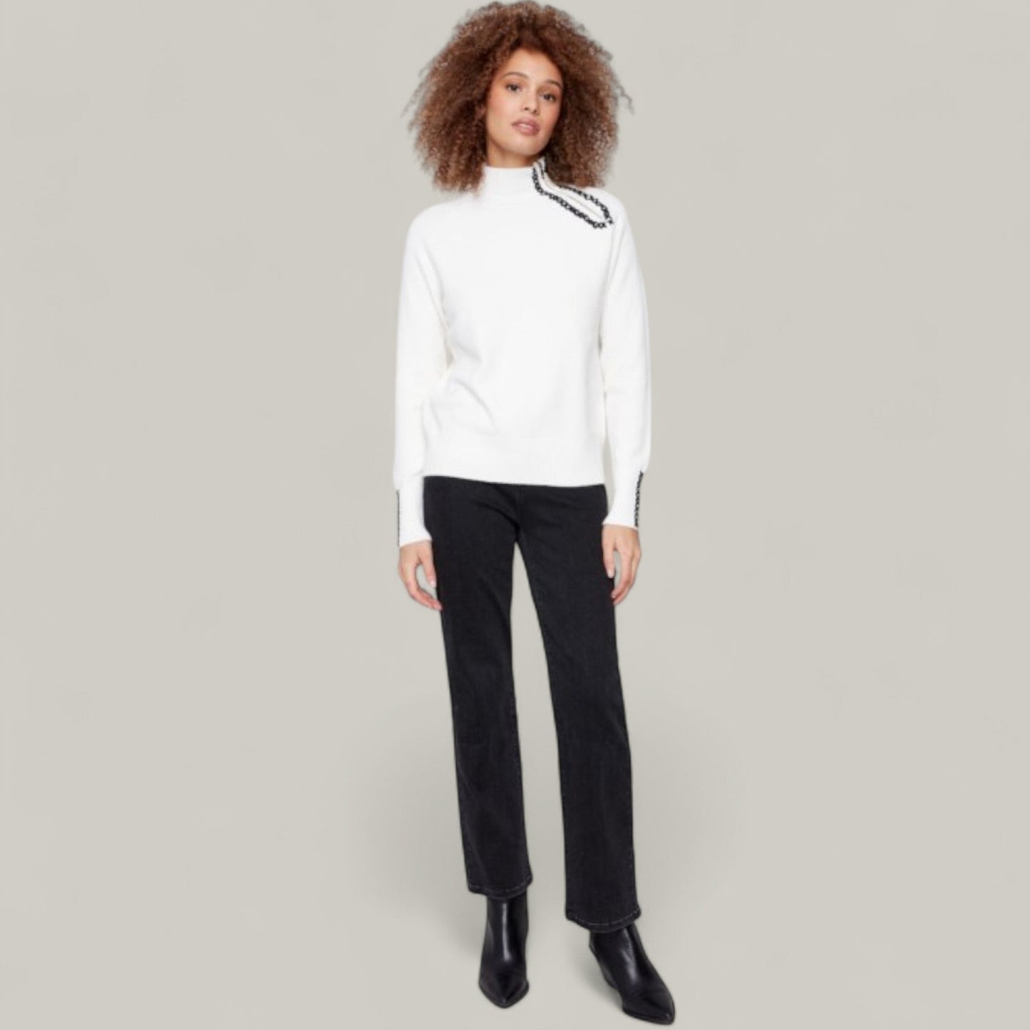 Charlie B - Plush Sweater With Heart Stitch and Zipper Detail