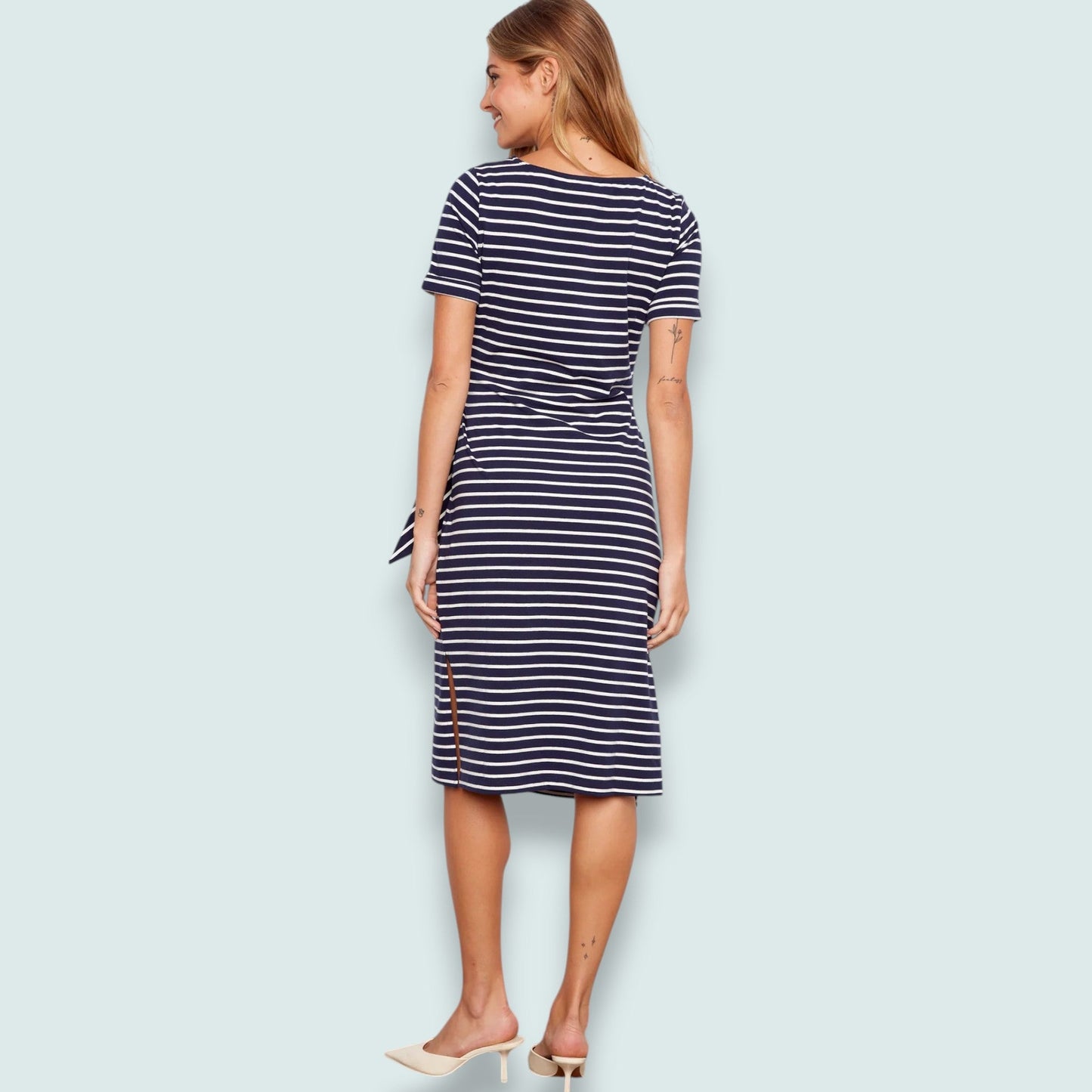 Charlie B - Striped Short Sleeve Dress With Tie