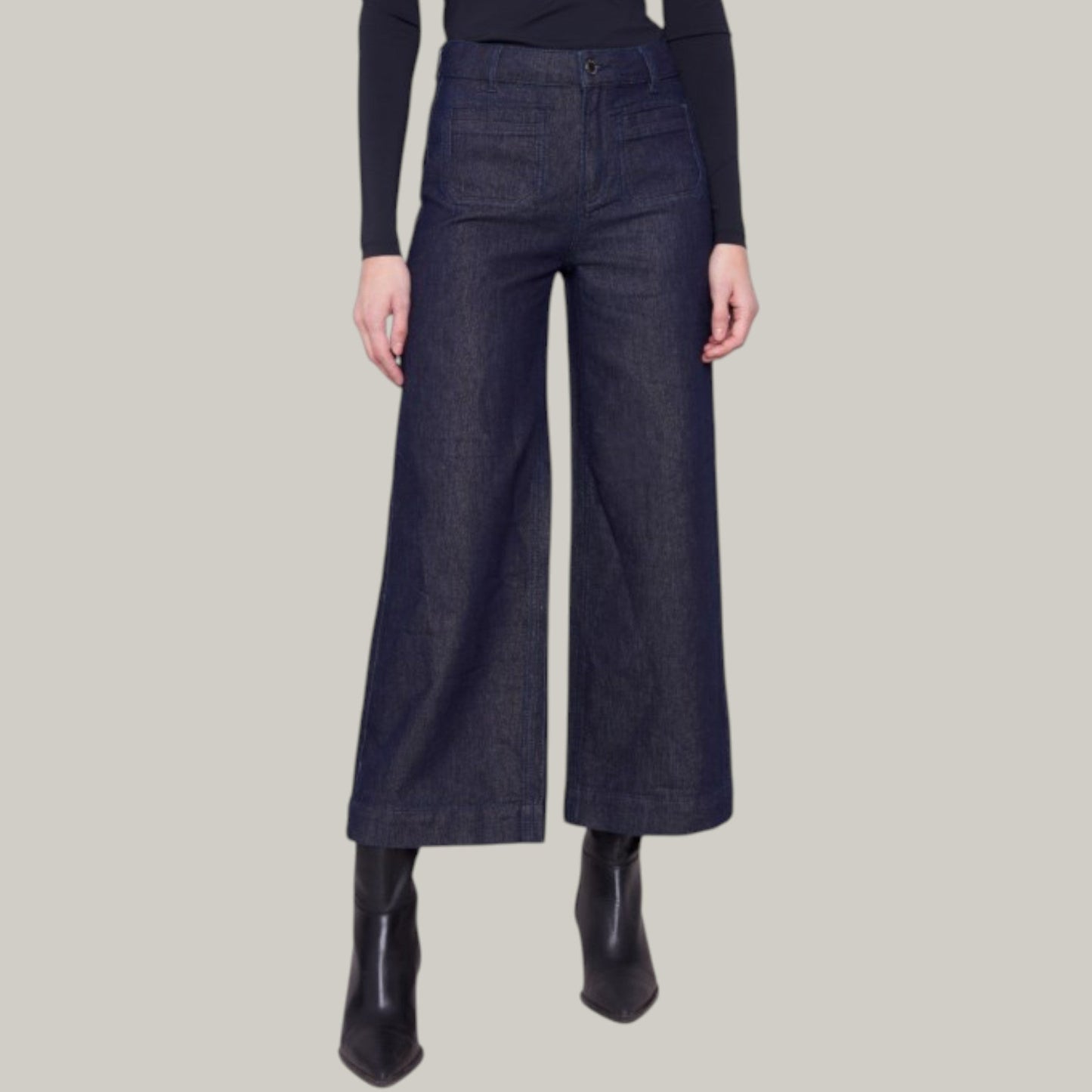 Charlie B - Cropped Flare Patch Pocket Lurex Jeans