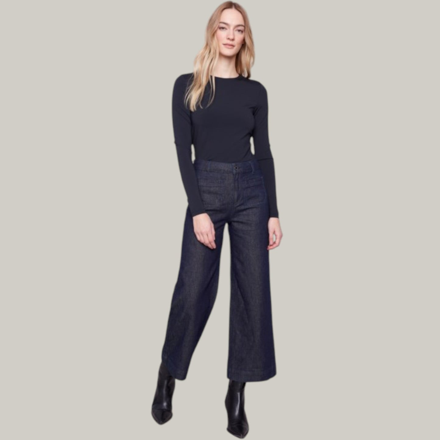 Charlie B - Cropped Flare Patch Pocket Lurex Jeans