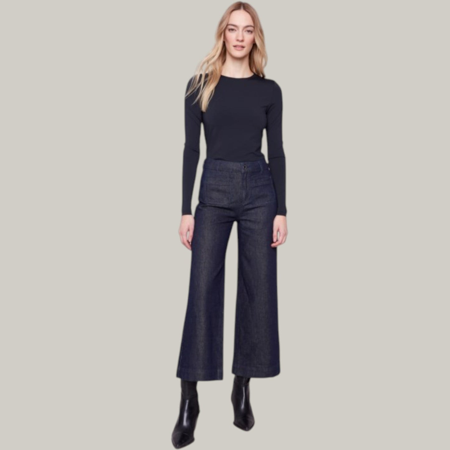 Charlie B - Cropped Flare Patch Pocket Lurex Jeans