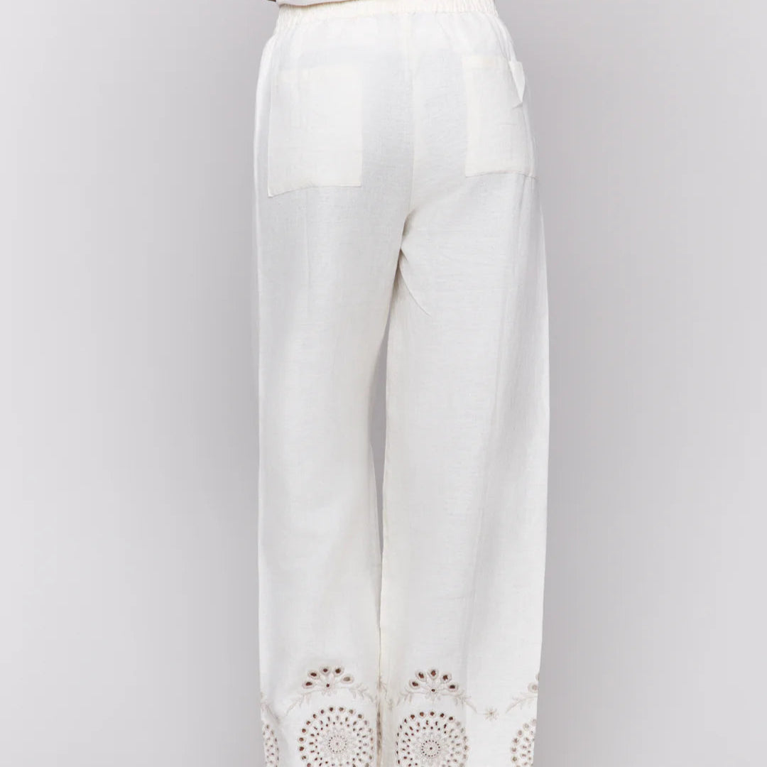 Charlie B - Linen Pants With Embroidery Detail