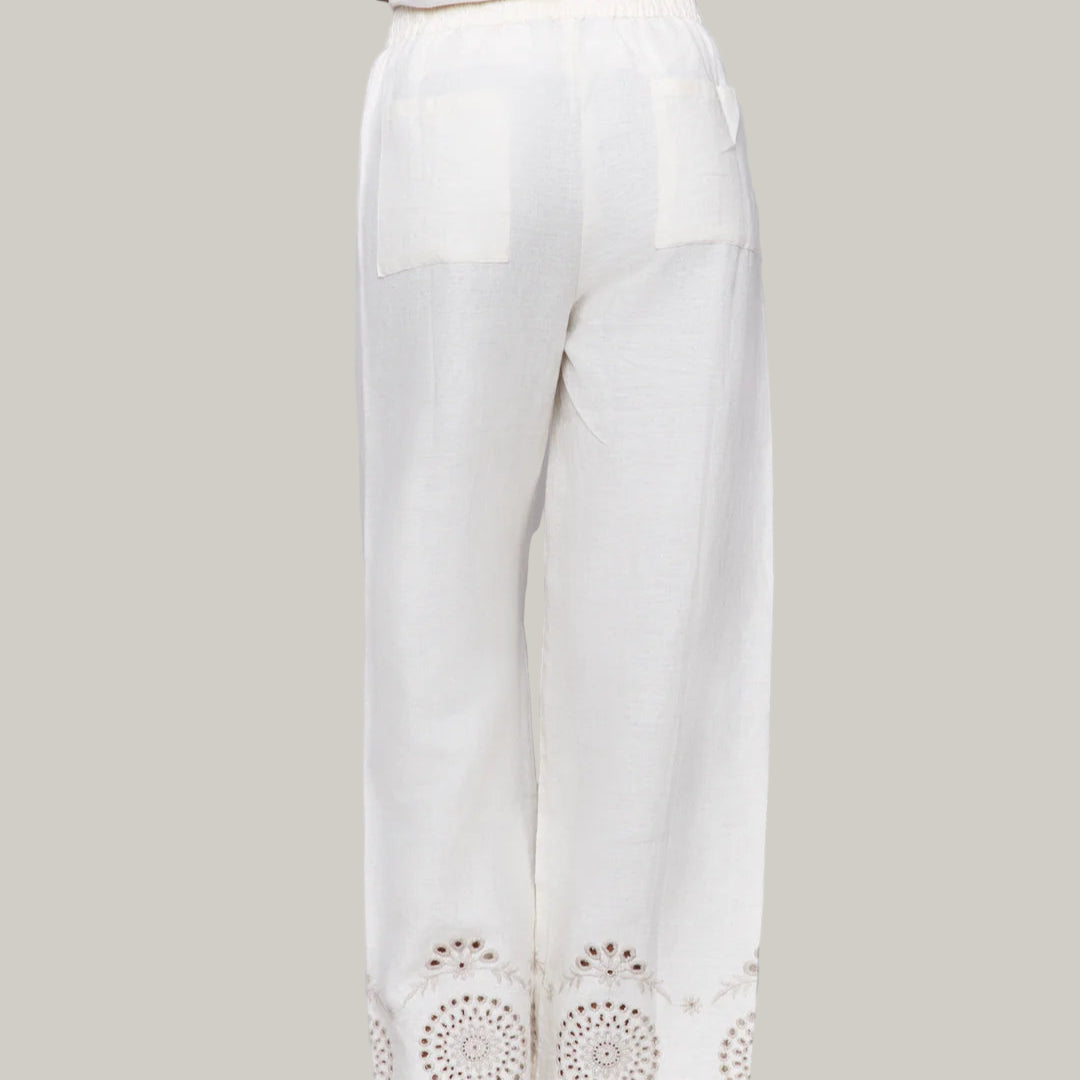 Charlie B - Linen Pants With Embroidery Detail