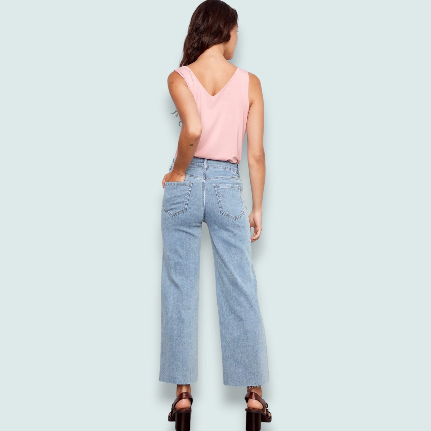 Charlie B - Floral Embroidered Wide Leg Stretch Denim