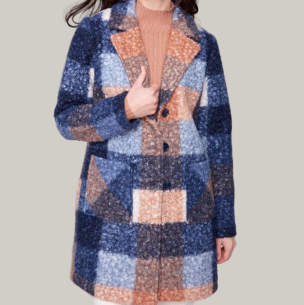 Charlie B - Plaid Boucle Knit Tailored Collar Coat