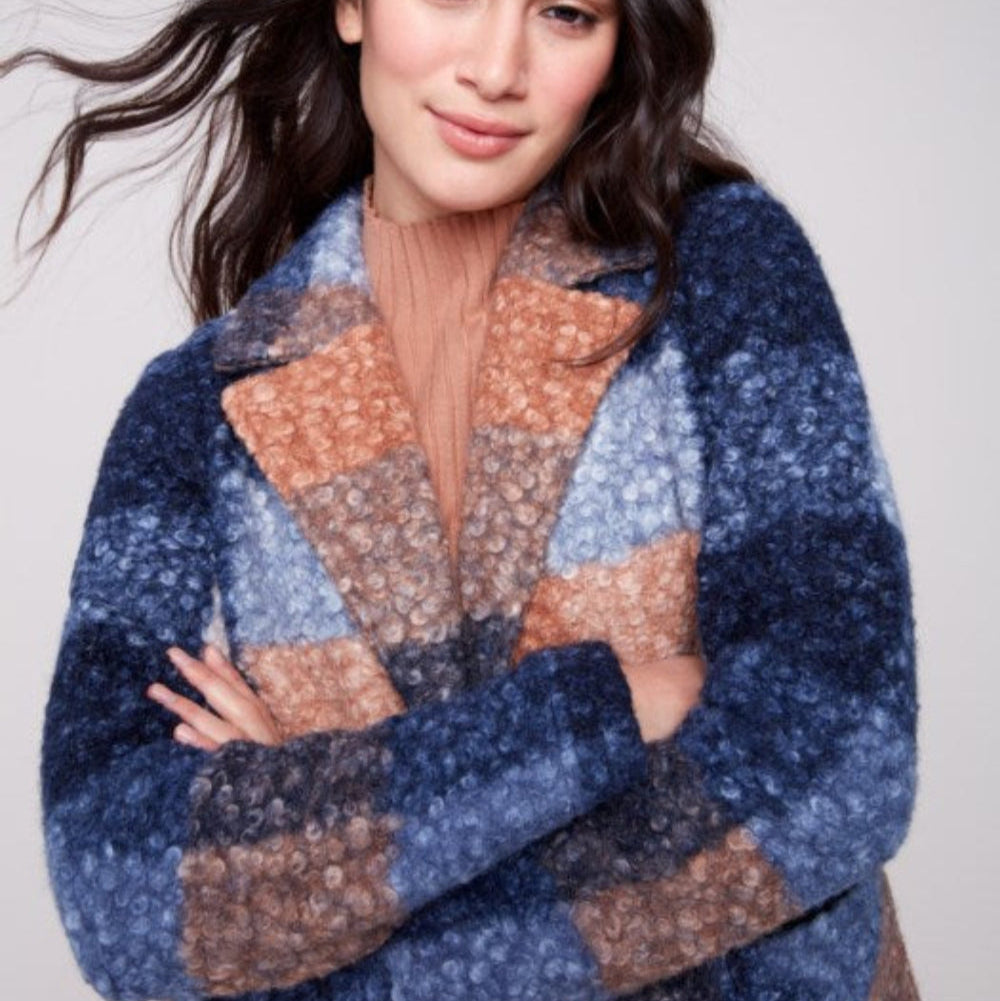 Charlie B - Plaid Boucle Knit Tailored Collar Coat