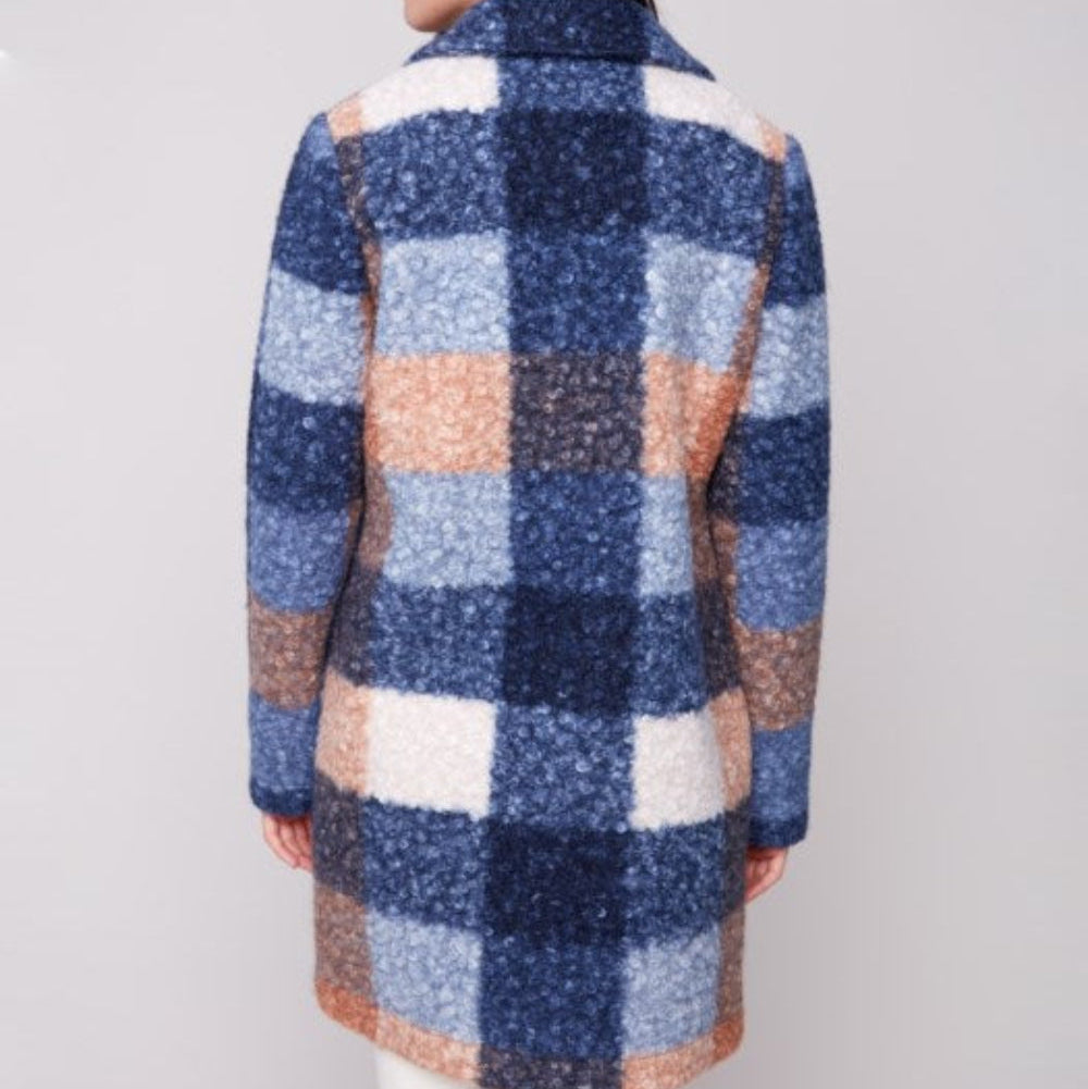 Charlie B - Plaid Boucle Knit Tailored Collar Coat