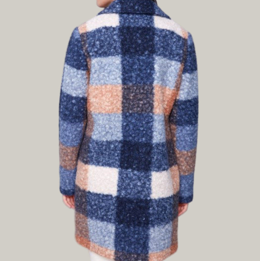 Charlie B - Plaid Boucle Knit Tailored Collar Coat