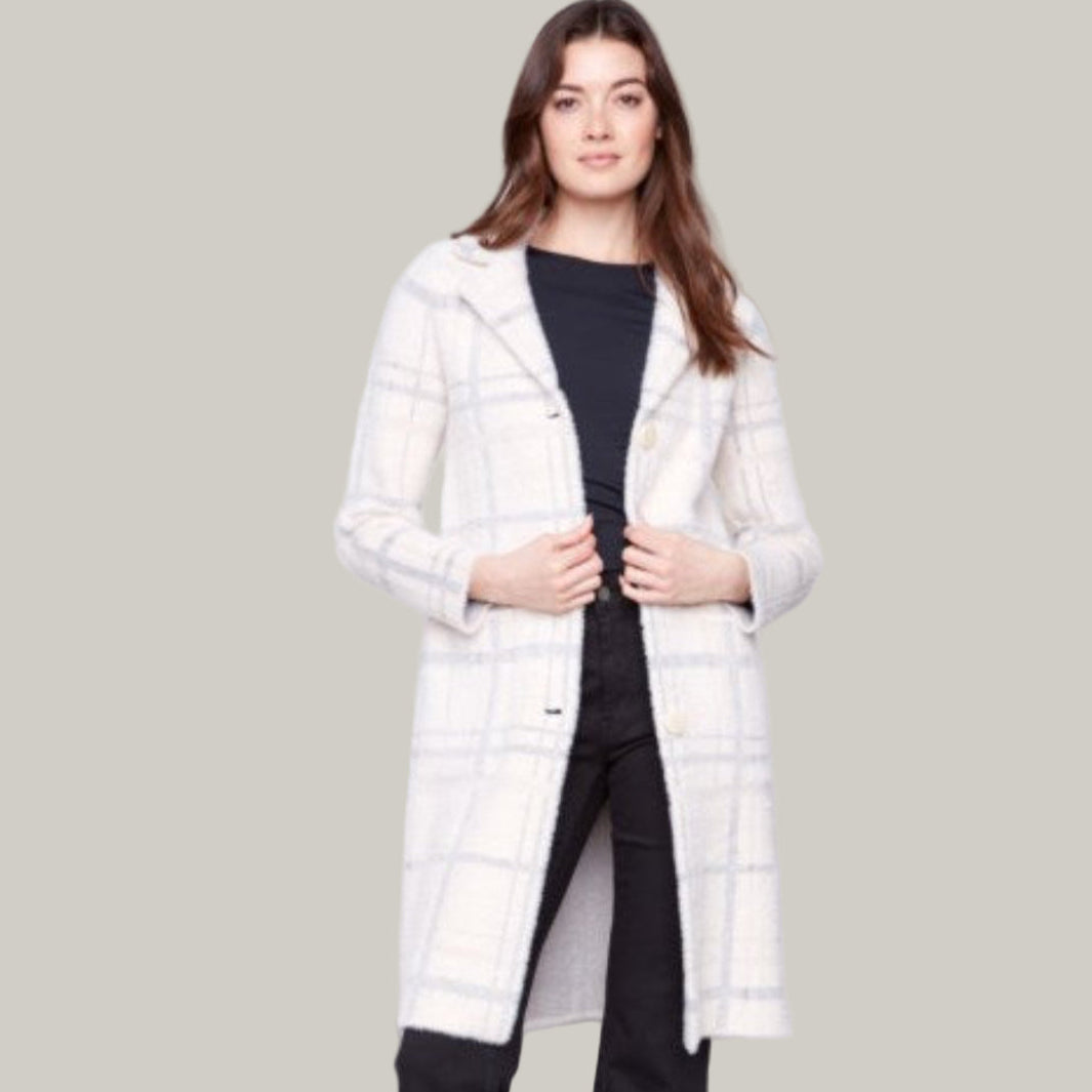 Charlie B - Long Plaid Knit Coatigan