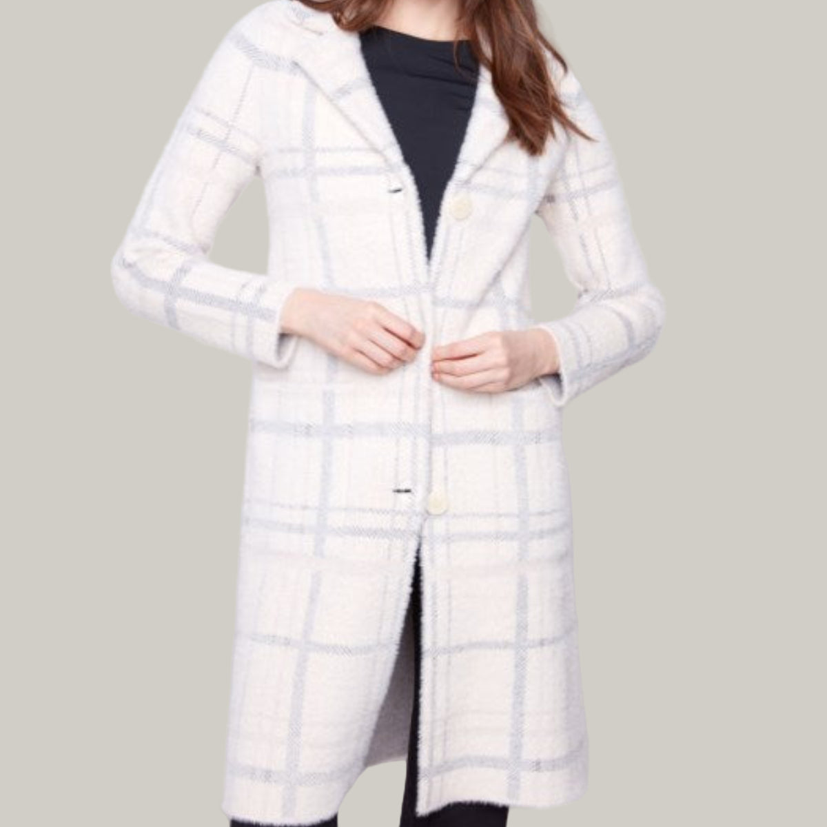 Charlie B - Long Plaid Knit Coatigan