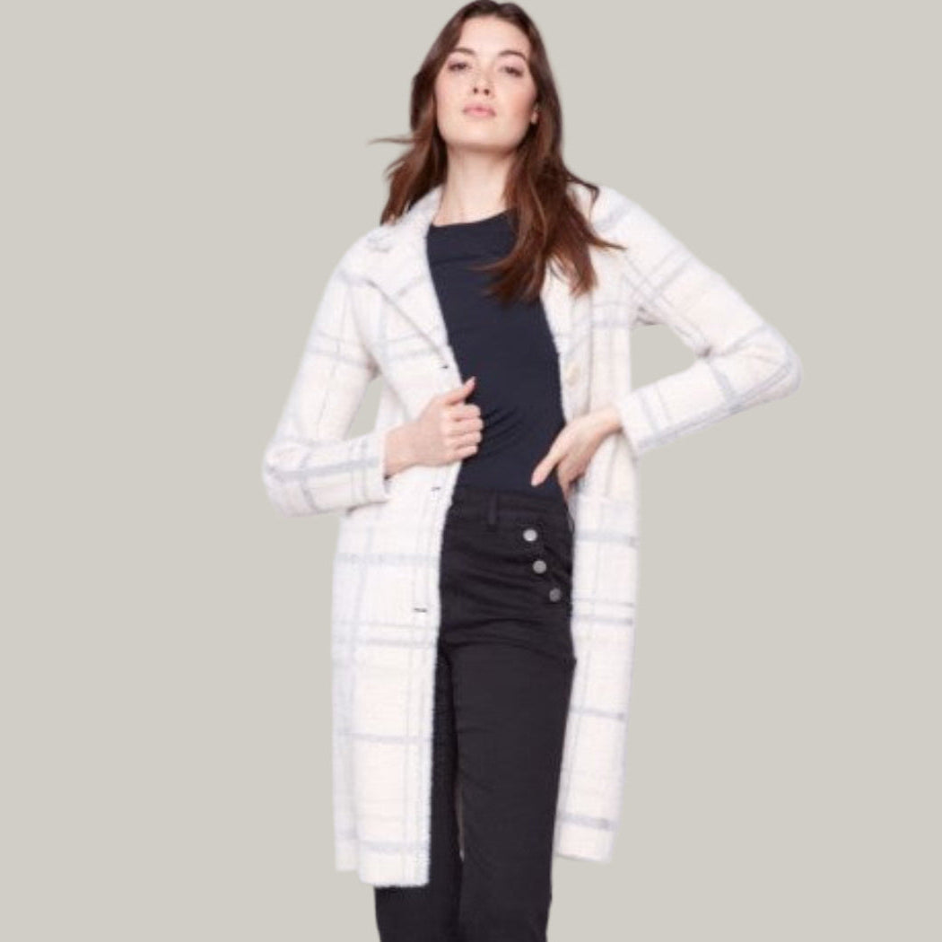 Charlie B - Long Plaid Knit Coatigan