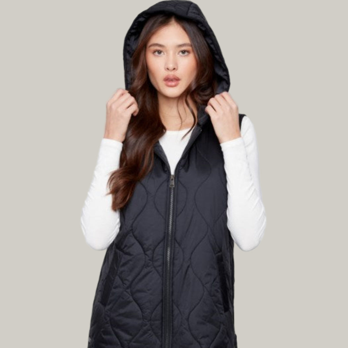 Charlie B - Pearlized Long Hooded Vest