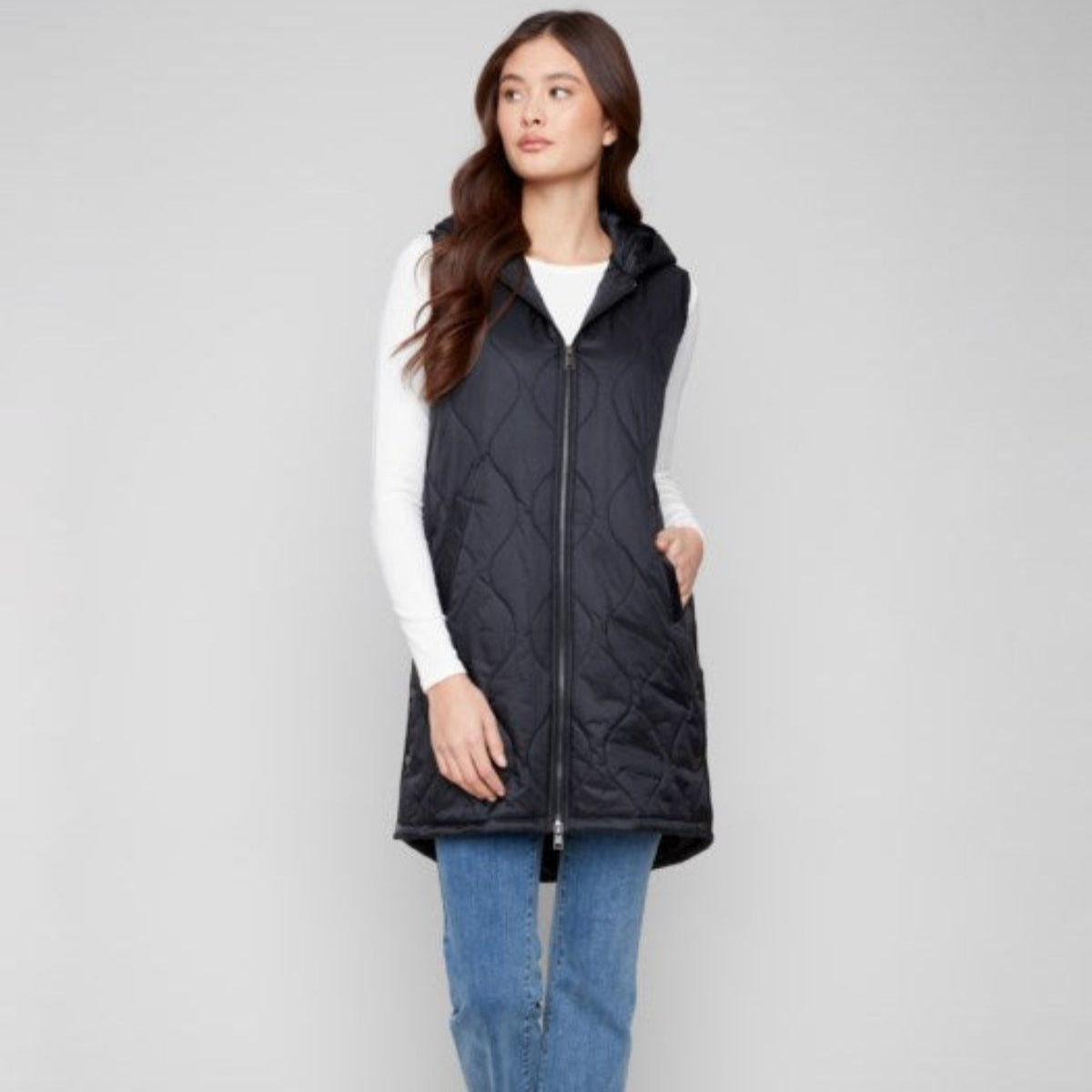 Charlie B - Pearlized Long Hooded Vest