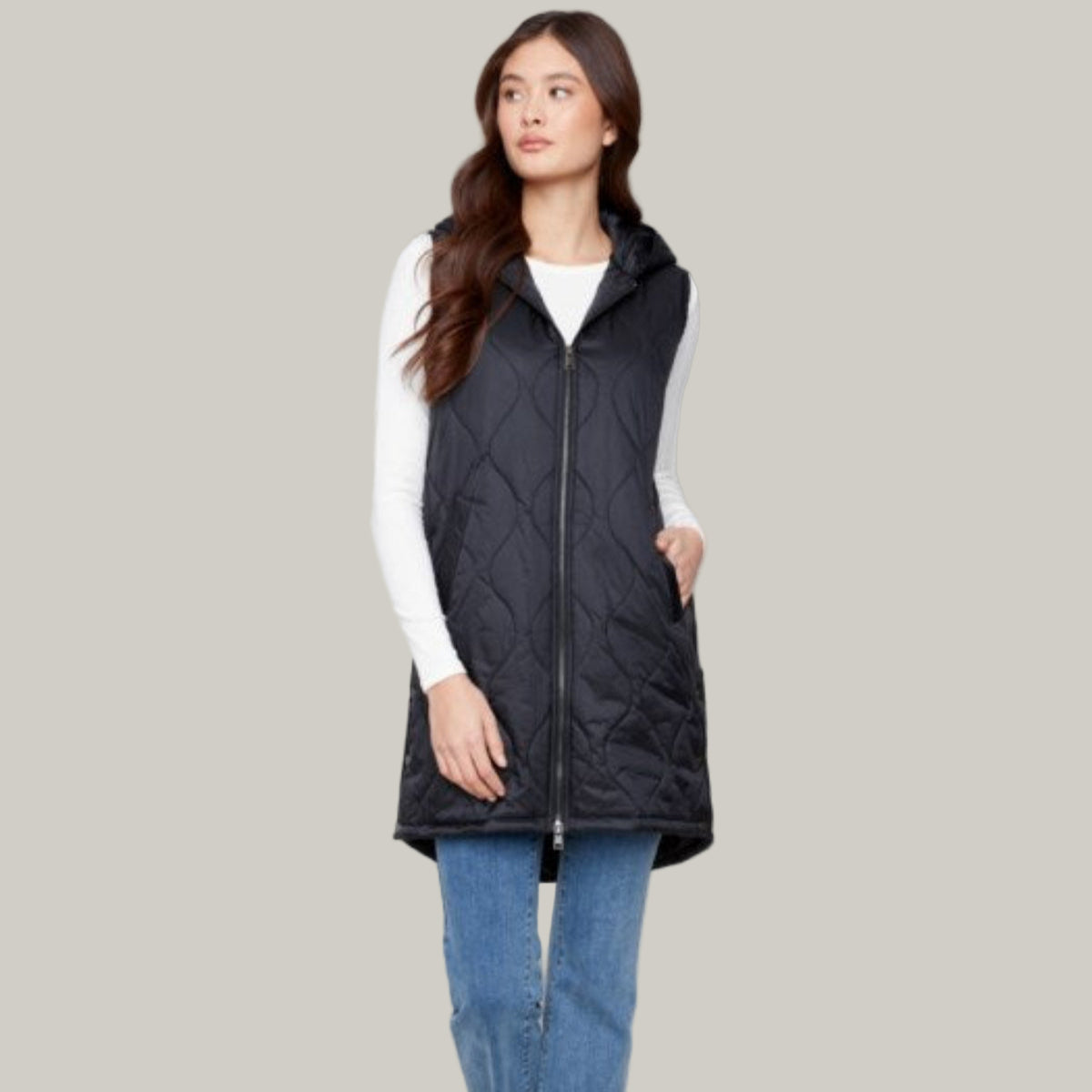 Charlie B - Pearlized Long Hooded Vest
