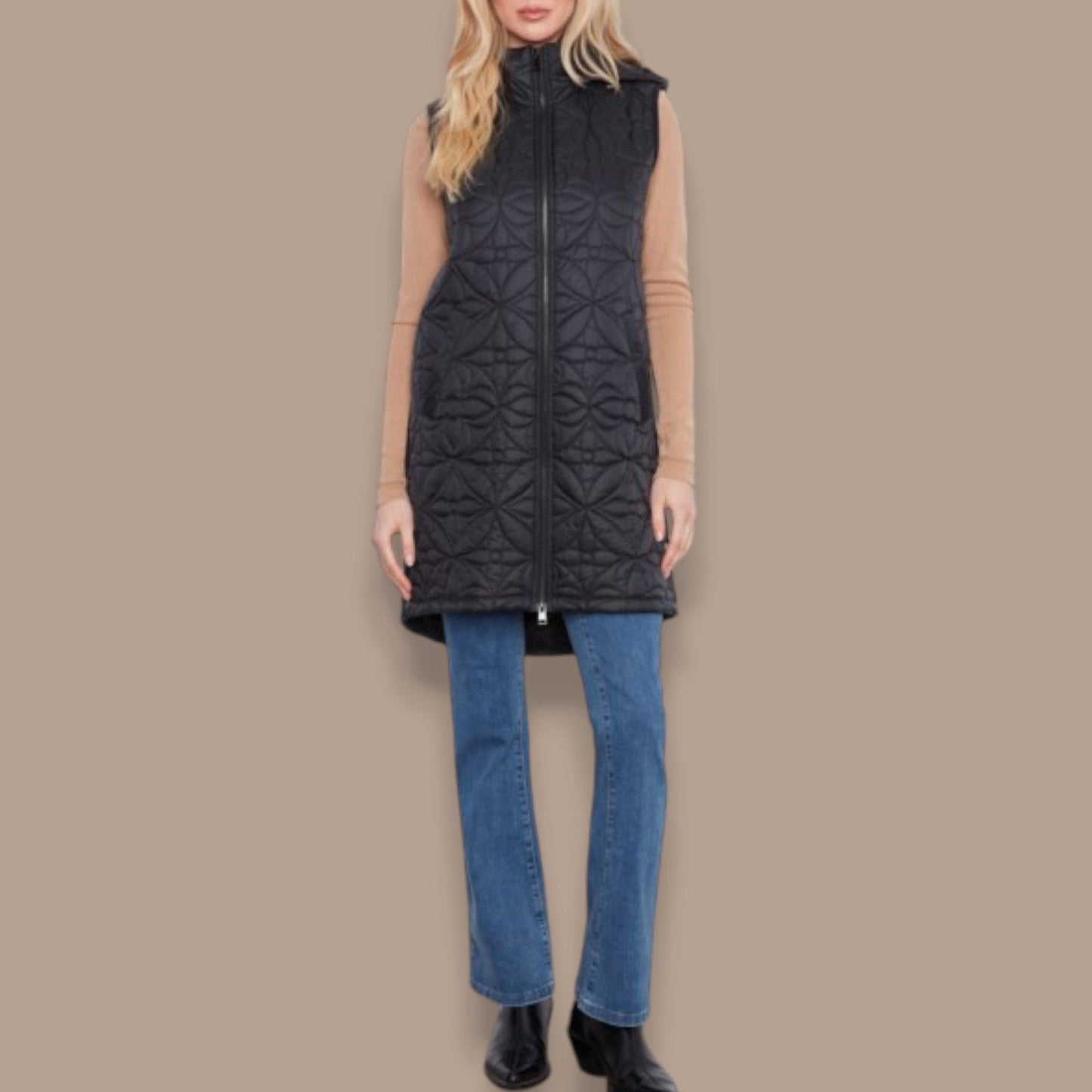 Charlie B - Long Quilted Vest With Removable Hood