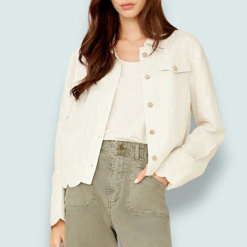 Charlie B - Embroidered Hem Linen Blend Jacket