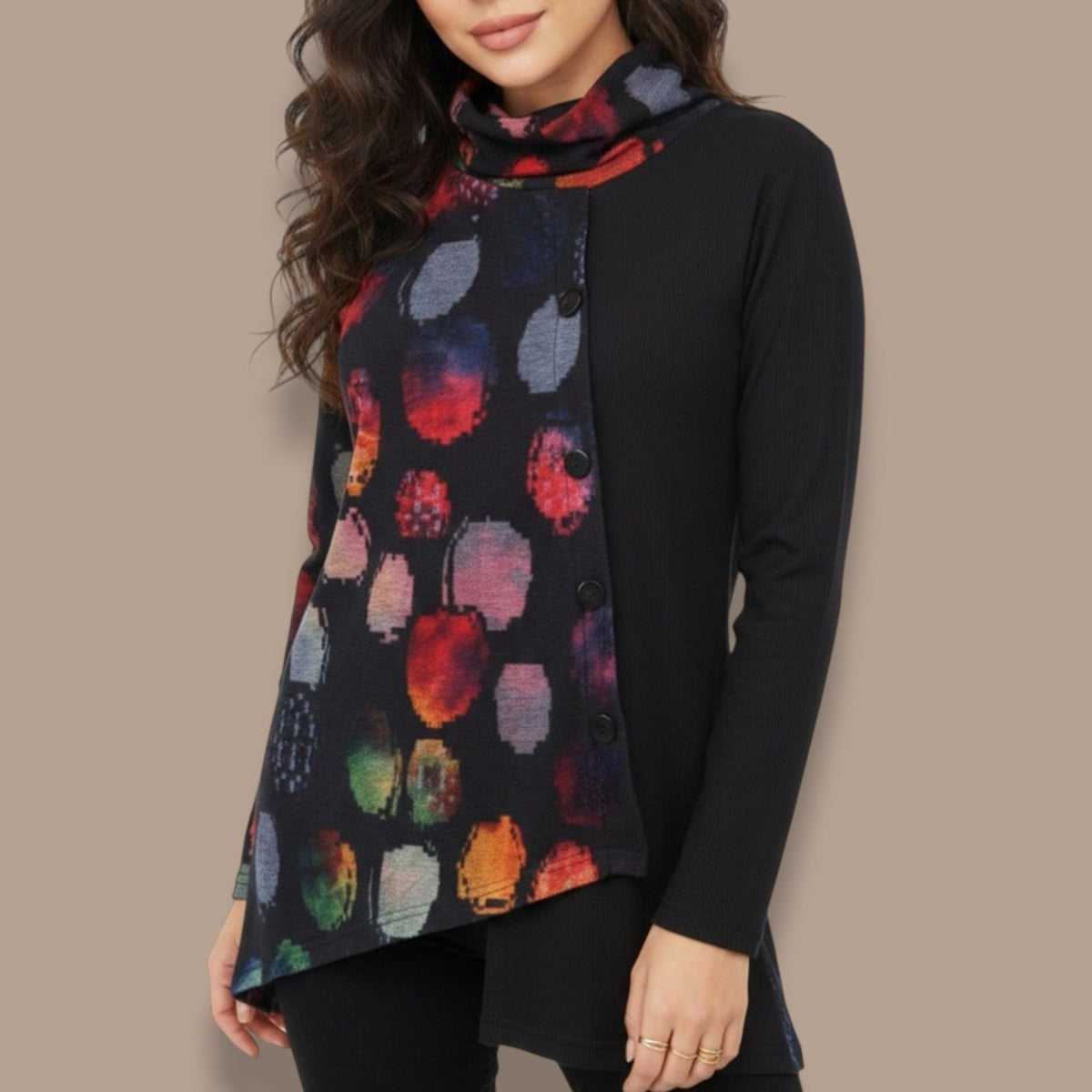 Minkas - Abstract Print Cowl Neck Tunic