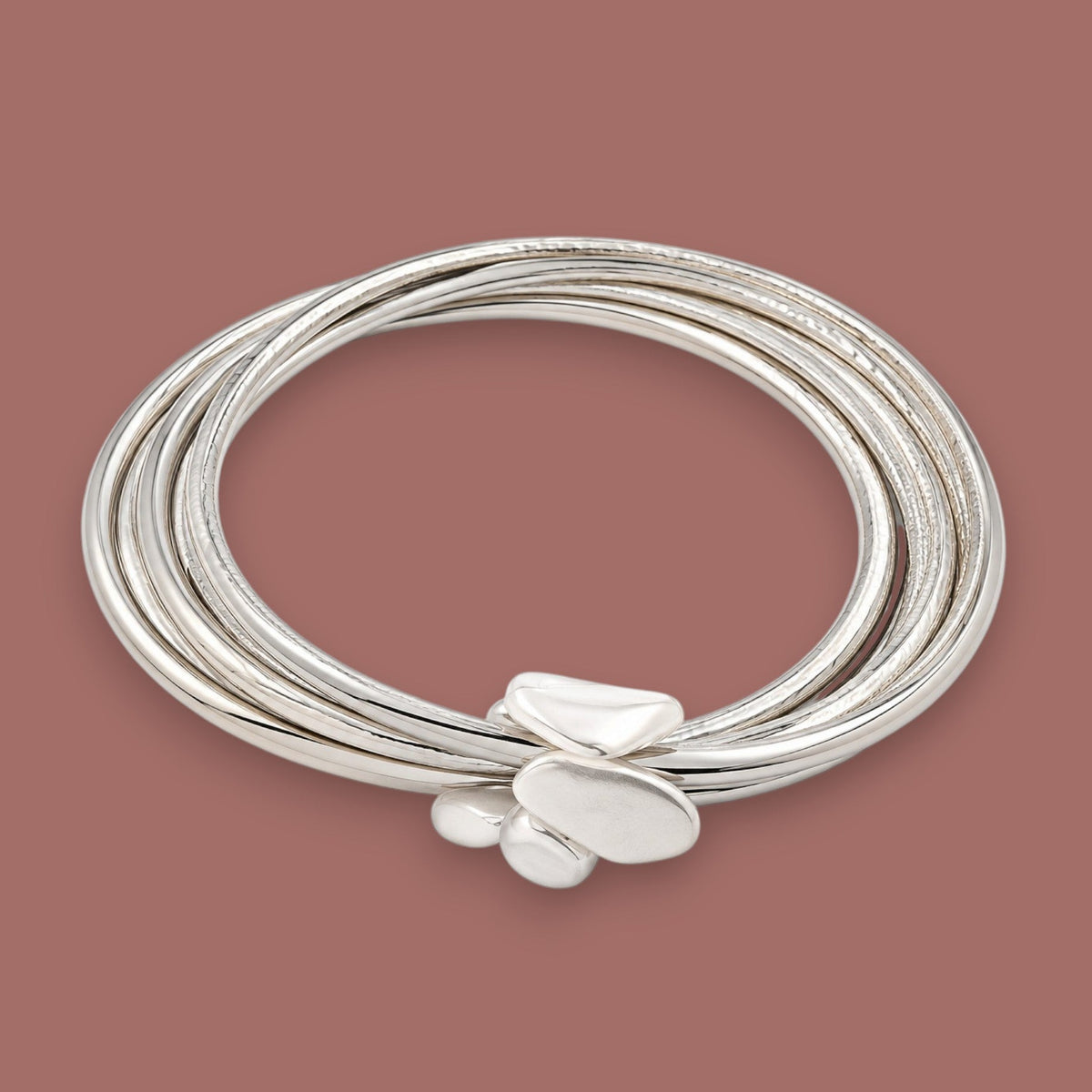 Caracol - Polished Silver Multi-Coil Bracelet With Pebble Accents