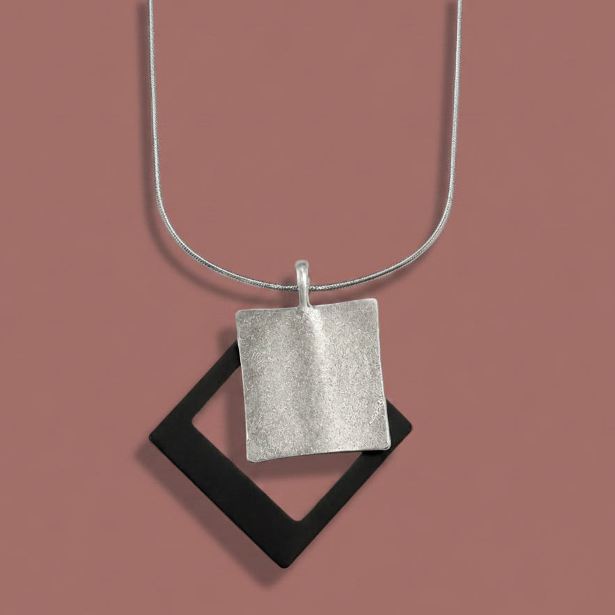 Red Coral - Layered Square Pendant Necklace