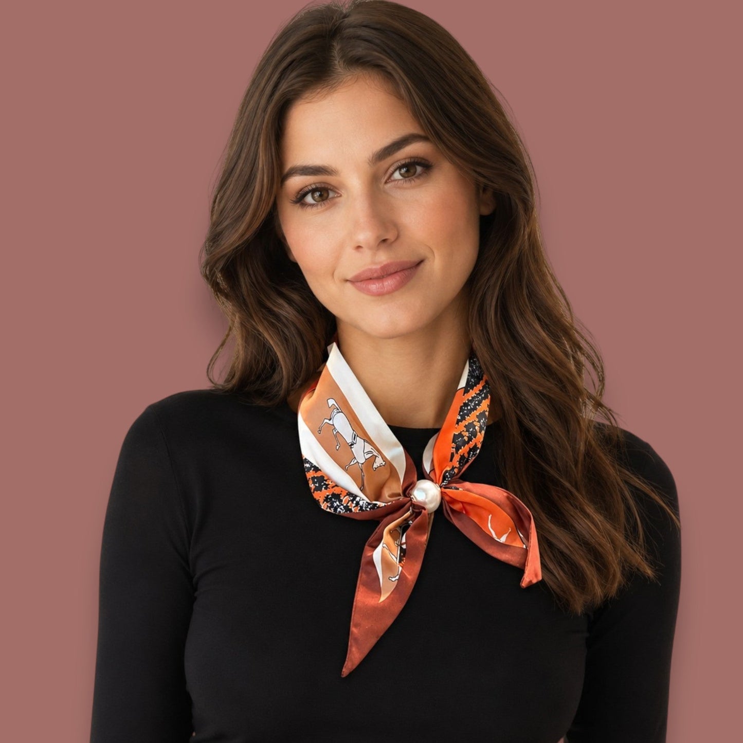 Red Coral - Equestrian Pearl Accent Scarf