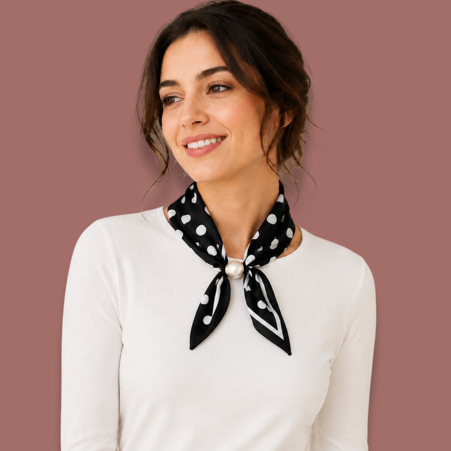 Red Coral - Polka Dot Pearl Accent Scarf