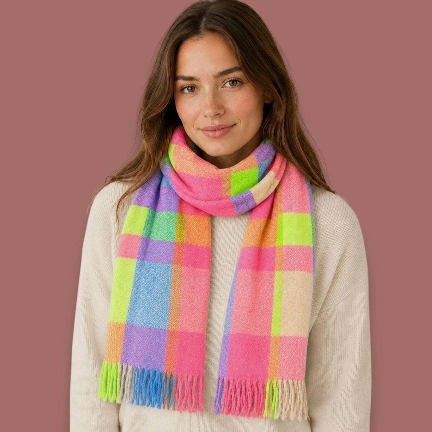 Audrey's - Oversized Check Fringe Scarf
