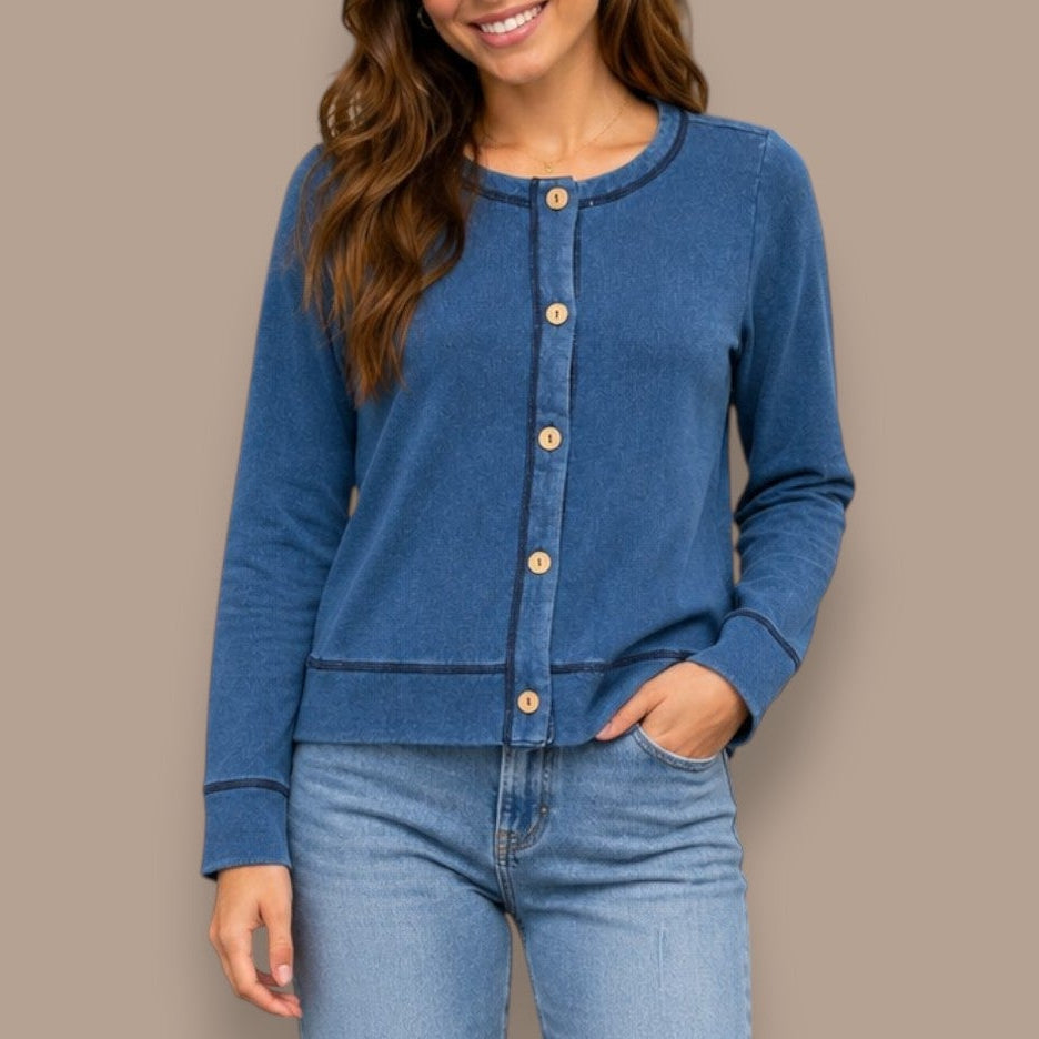 Escape - French Terry Button Front Cardigan