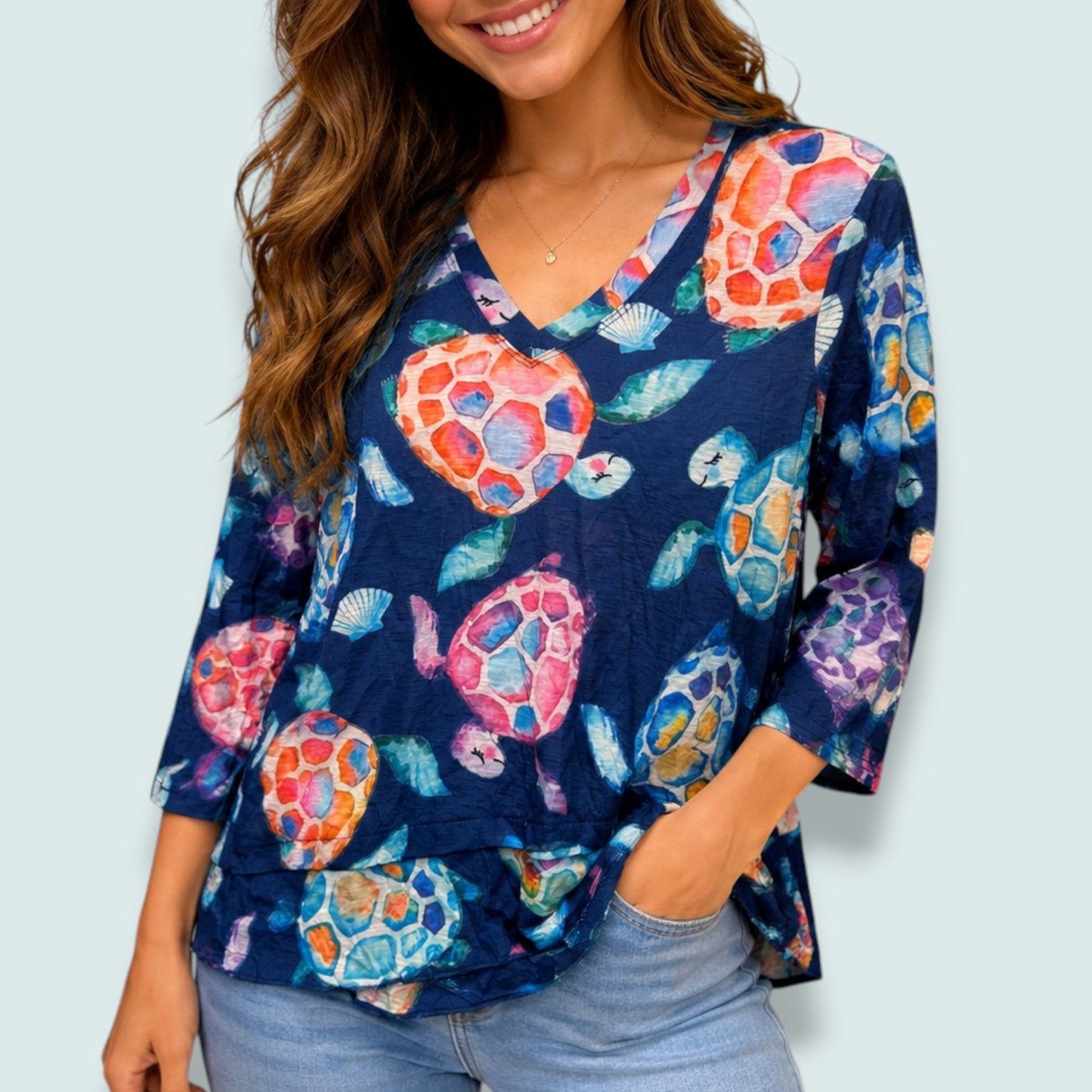 Tango Mango - Coastal Turtle Print Layered Top