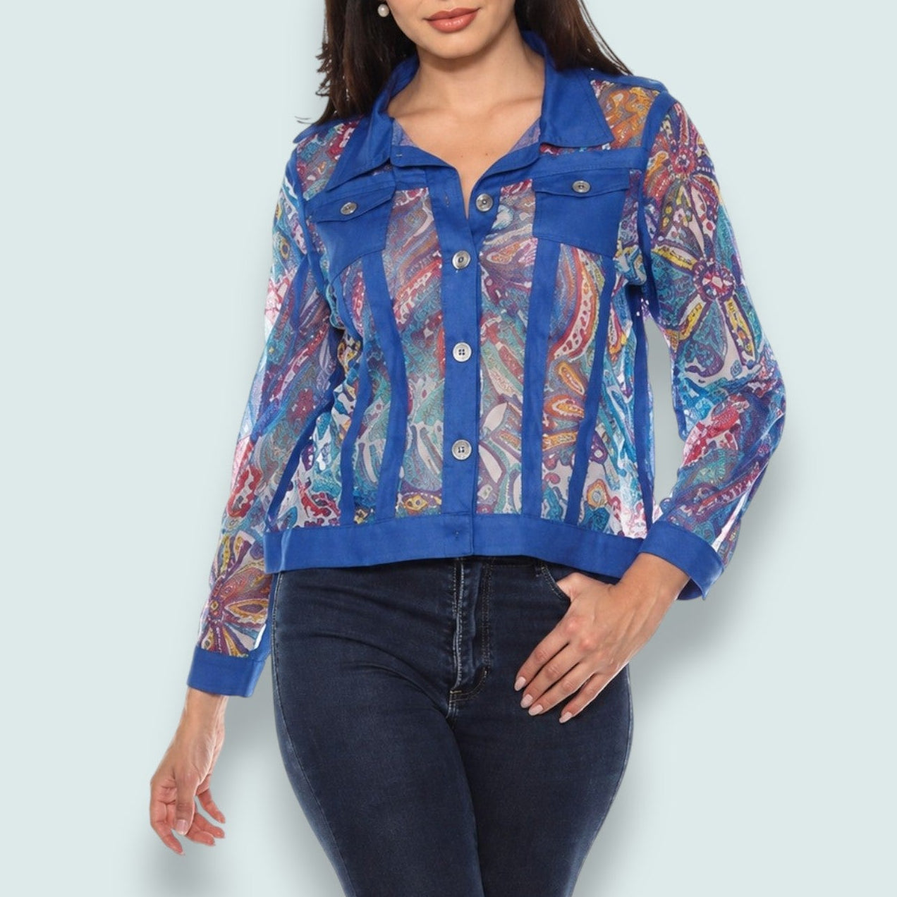 Tango Mango - Sheer Floral Print Mesh Jacket