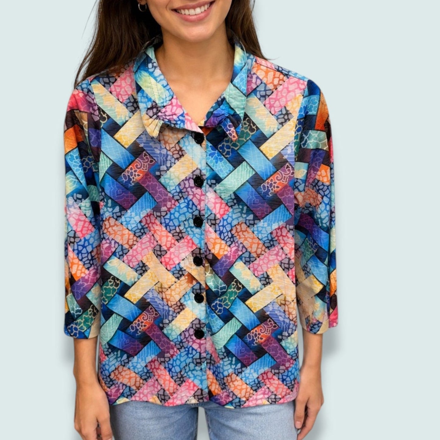 Tango Mango - Patchwork Print Blouse with Pockets