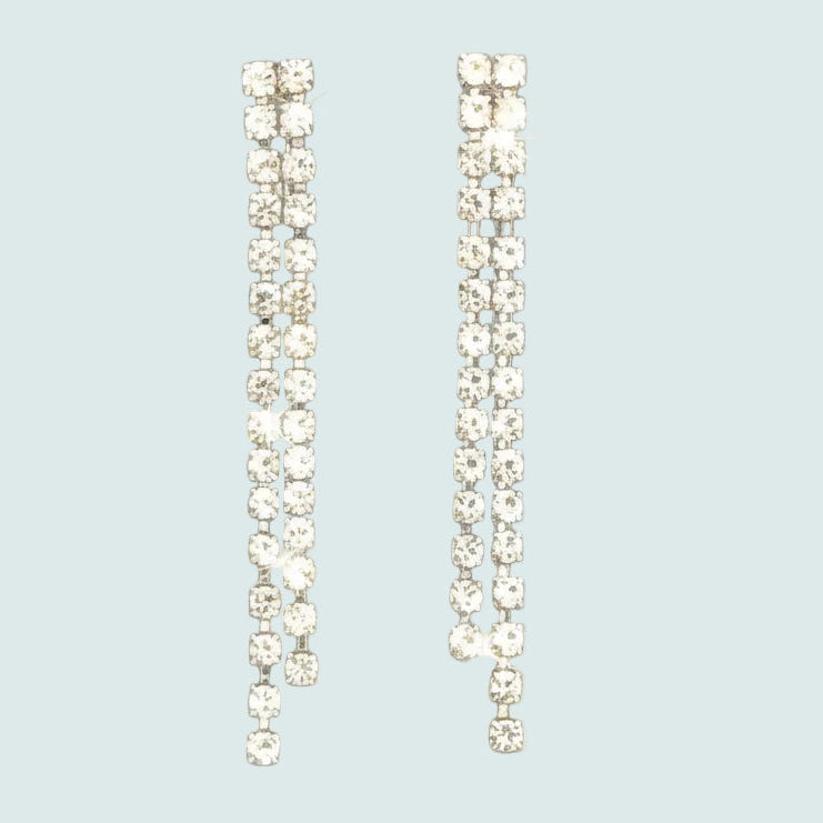 Audrey's - Silver Crystal Linear Drop Earrings