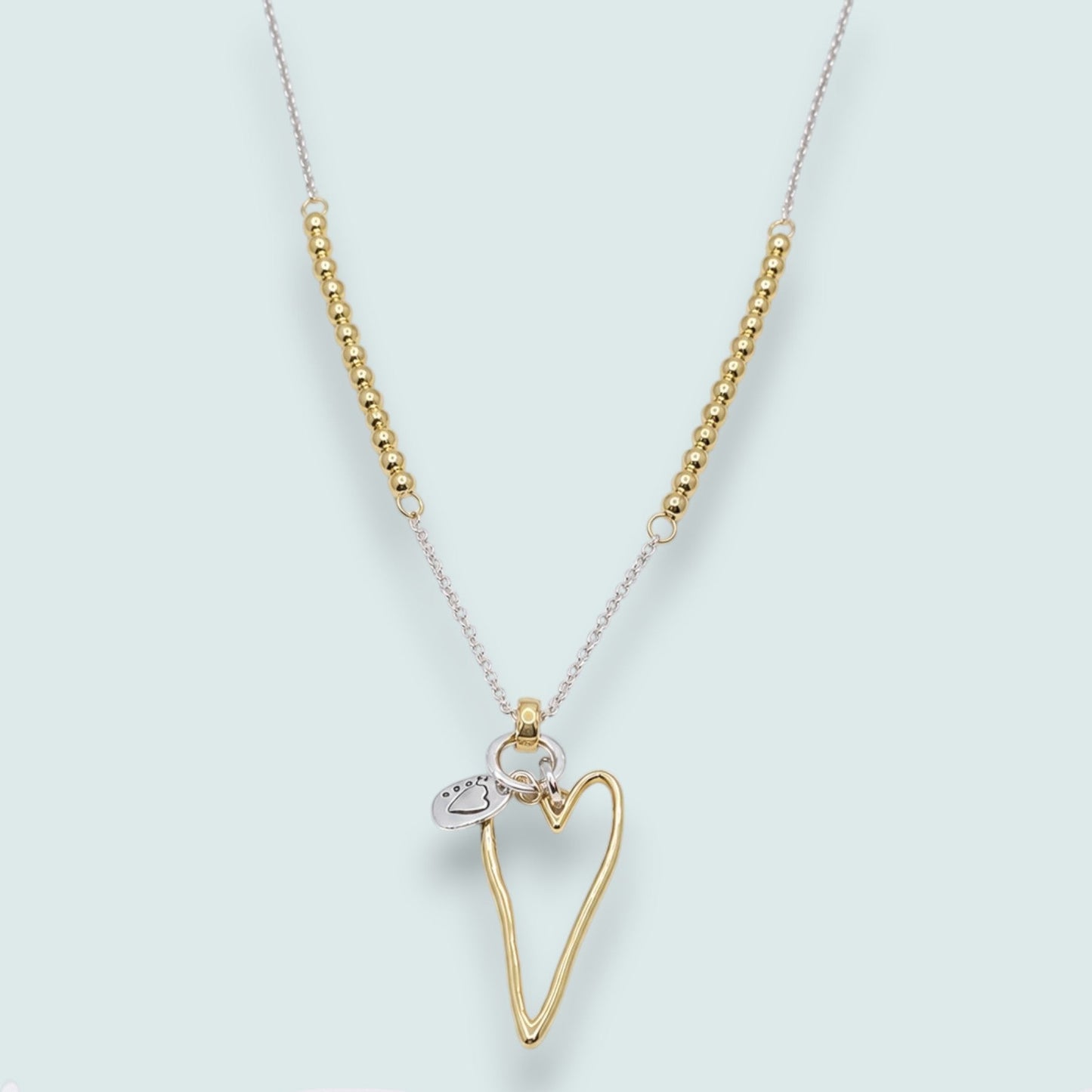 Merx - Mixed Metal Open Heart Necklace