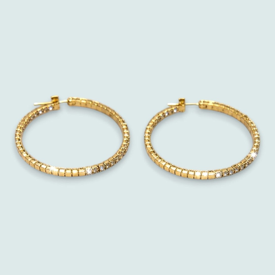 Audrey's - Two-Tone Crystal Gold Hoop Earrings