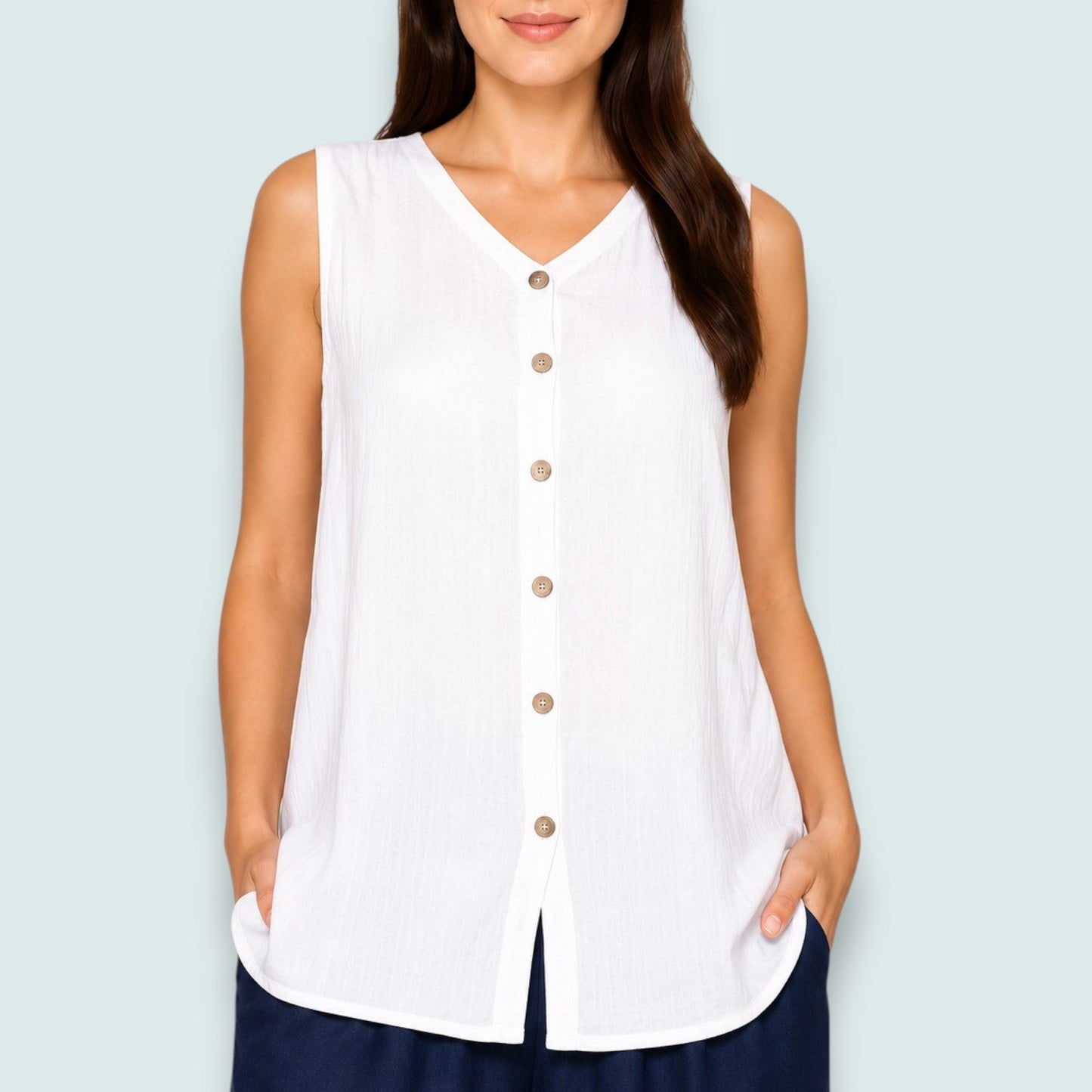 Audrey's - Relaxed Faux Button Sleeveless Tunic