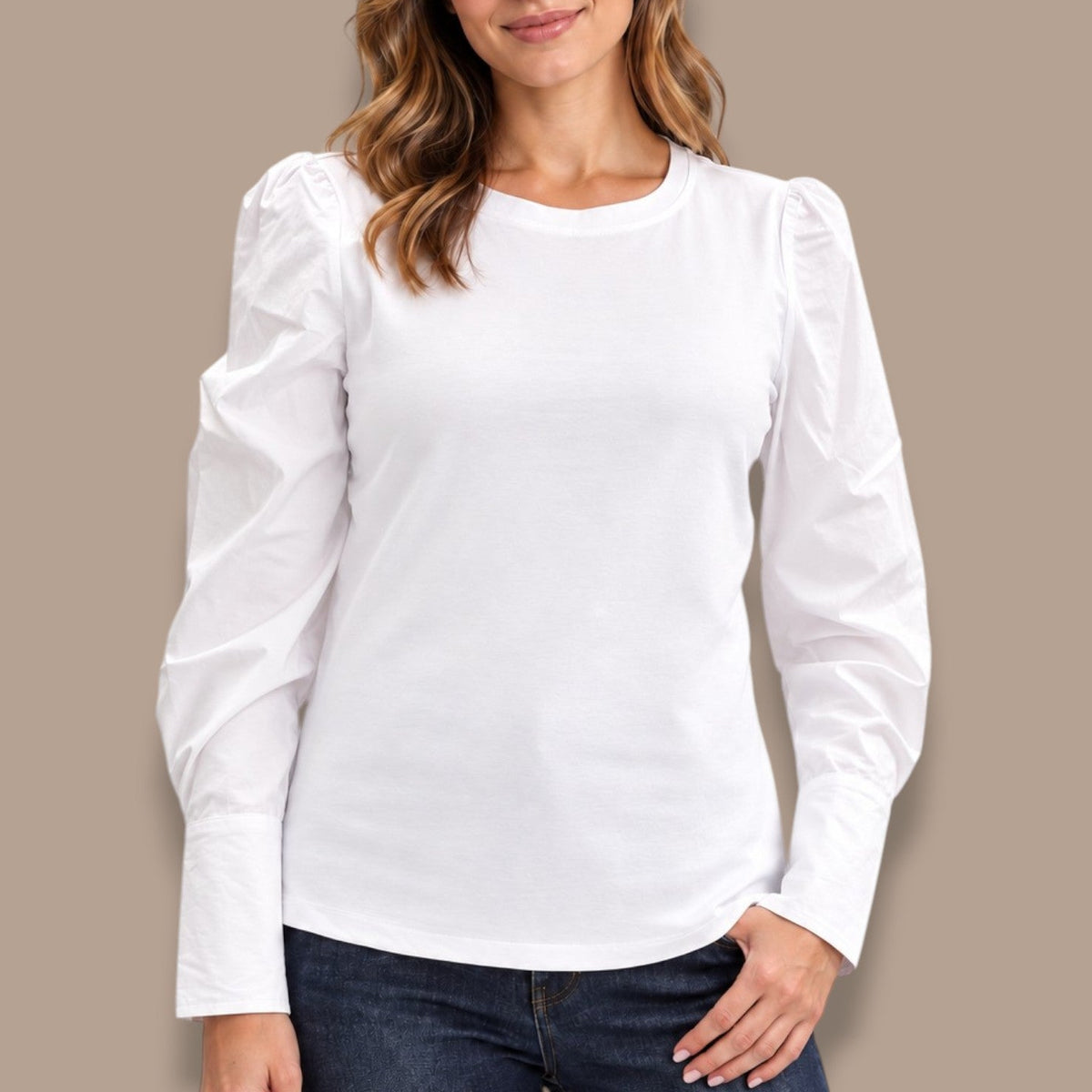 Charlie Jane - Mixed-Fabric Puff Sleeve Top