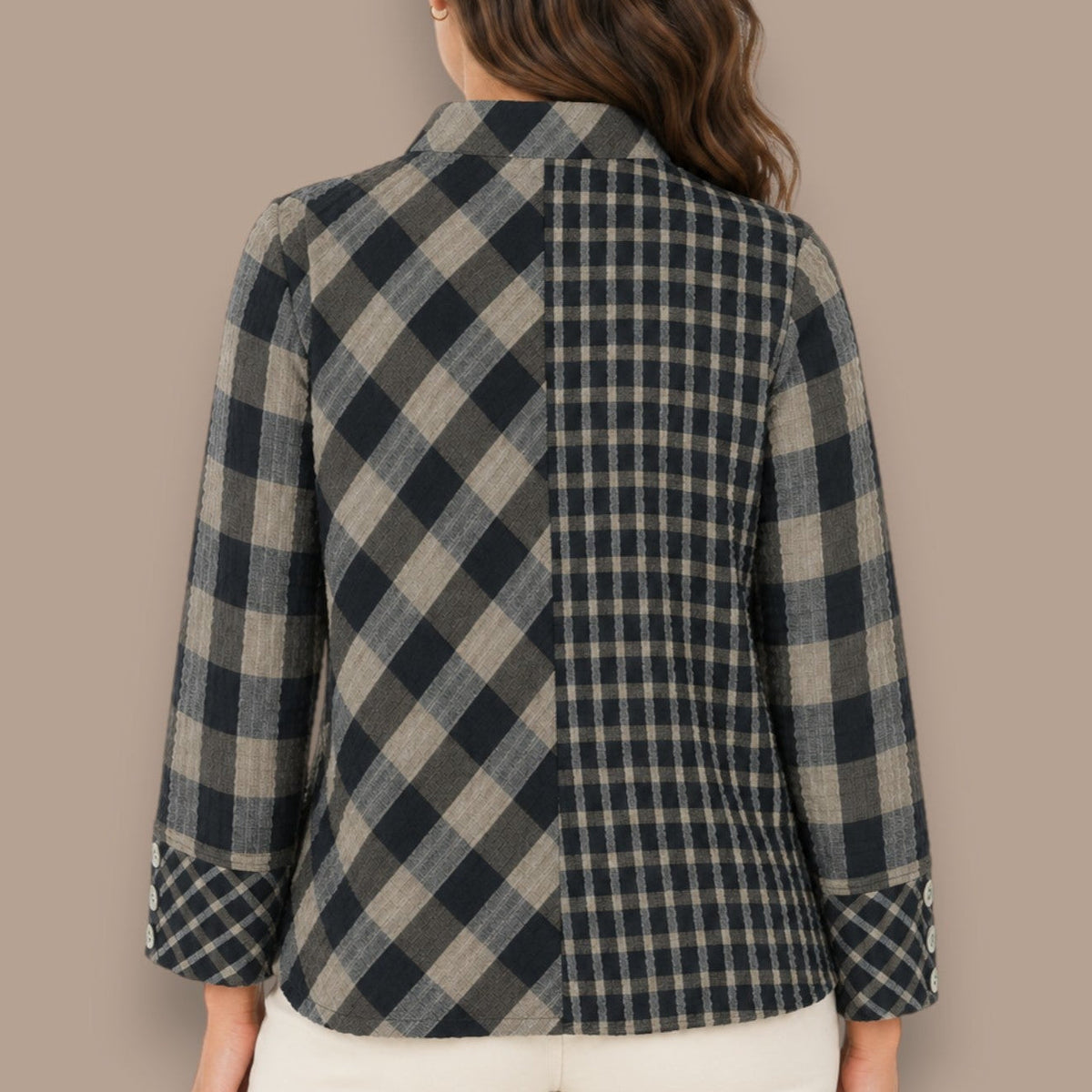 Habitat - Mixed Plaid Button Detail Top