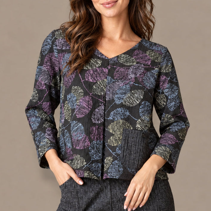 Habitat - Crinkle Crepe Scattered Leaves Pleat Top