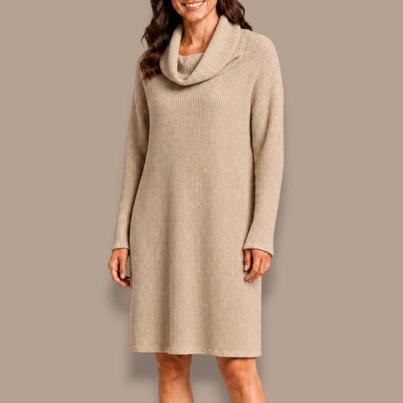 Lasania - Waffle Knit Cowl Neck Dress (Petite)